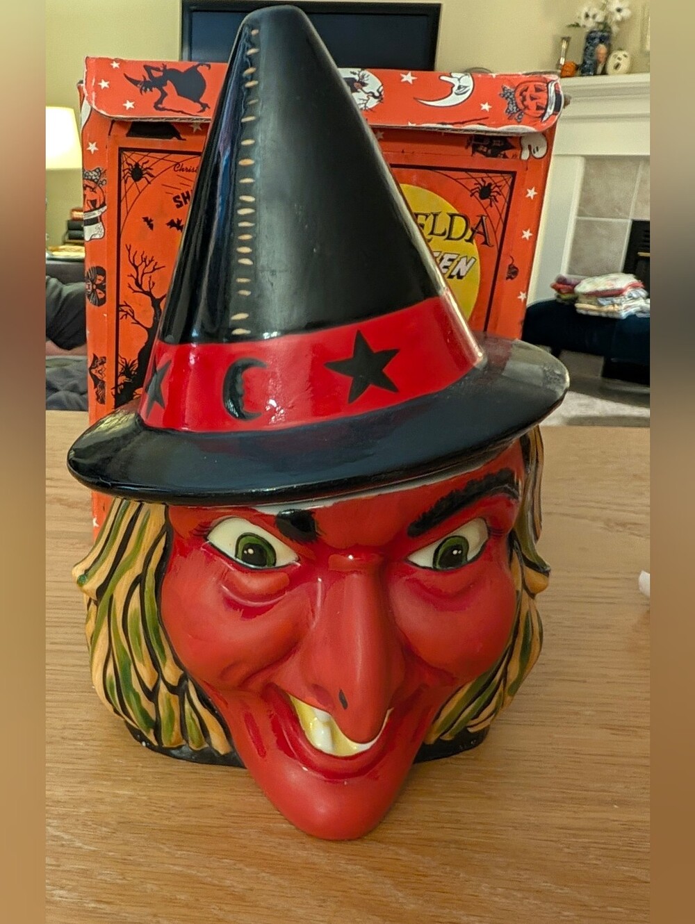 Rare Vtg Christopher Radko ShinyBrite Halloween Esmerelda Red Witch Ceramic Jar